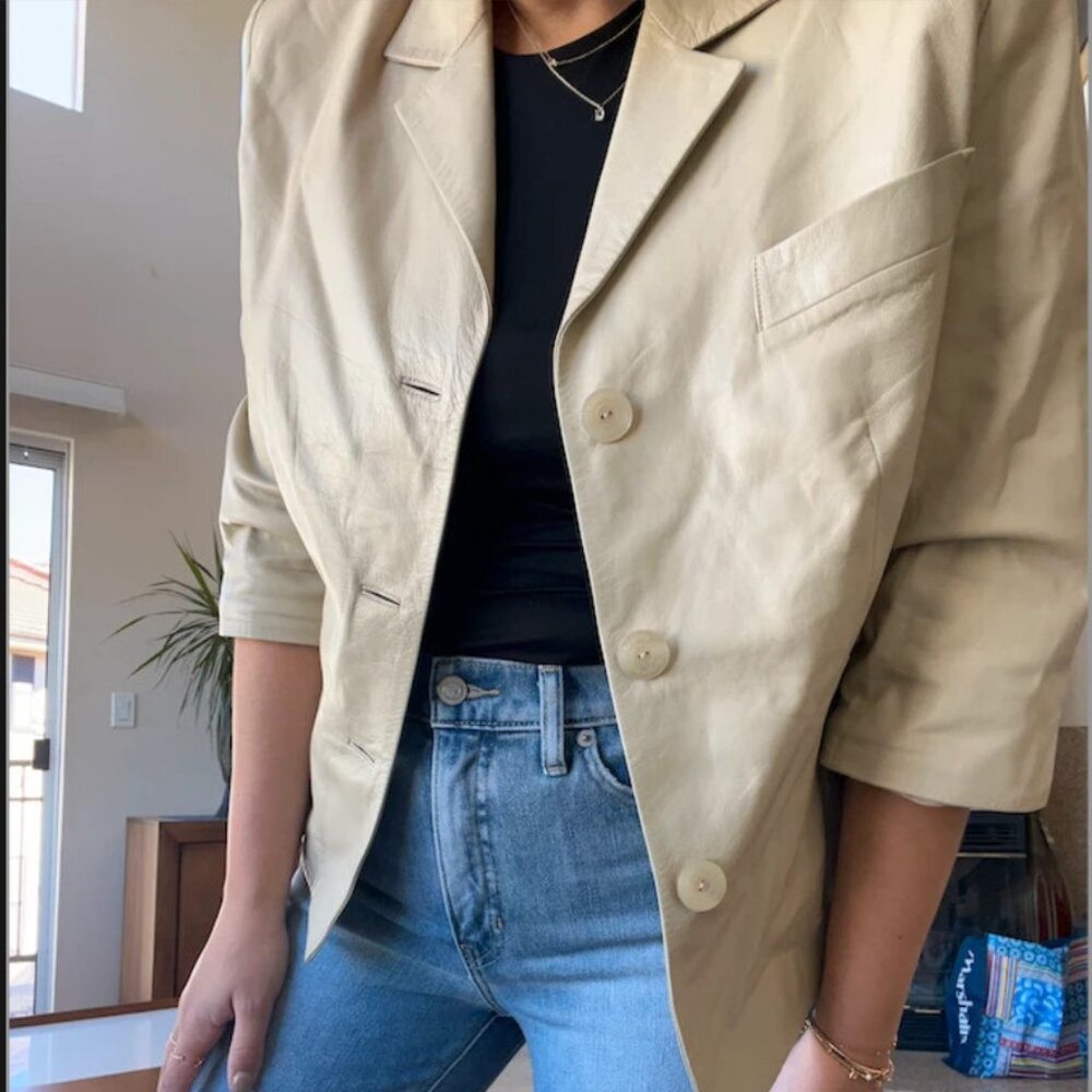 Vintage 100% ovine leather - Beige woman jacket